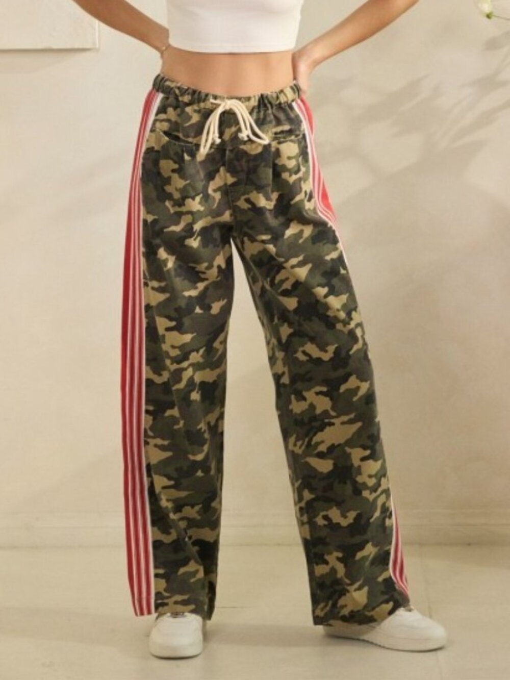 NEW VEVERET CAMOUFLAGE sports striped wide leg pants (SM-LG) loungewear travel